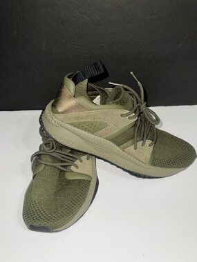 Puma I Men’s I Olive Green Lace-Up Sneakers Knitted I Size 9